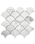 Carrara White Grand Fish Scale Fan Shaped Mosaic Tile Honed