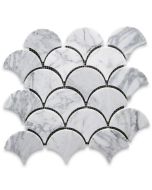 Carrara White Grand Fish Scale Fan Shaped Mosaic Tile Polished