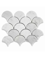 Carrara White Large Fish Scale Fan Shaped Mosaic Tile Honed