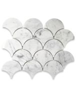 Carrara White Large Fish Scale Fan Shaped Mosaic Tile Polished