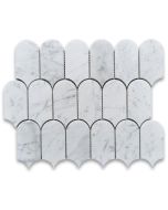 Carrara White Marble 2x4 Arched Domed Mermaid Fish Scale Pattern Mosaic Tile Honed
