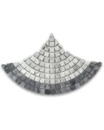 Carrara White Marble Fish Scale European Fan Mini Mosaic Tile w/ Bardiglio Gray Polished