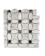 Carrara White Flower Mosaic Border Corner Tile w/ Emperador Dark Dots Polished