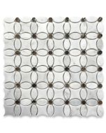 Carrara White Flower Pattern Mosaic Tile w/ Emperador Dark Dots Honed