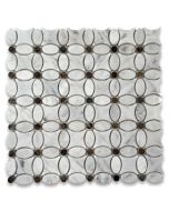 Carrara White Flower Pattern Mosaic Tile w/ Emperador Dark Dots Polished