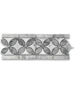 Carrara White Flower Mosaic Border Listello Tile w/ Bardiglio Gray Dots Polished