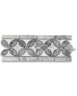 Carrara White Marble Flower Mosaic Border Listello Tile w/ Bardiglio Gray Polished