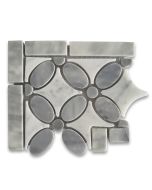 Carrara White Flower Mosaic Border Corner Tile w/ Bardiglio Gray Dots Polished