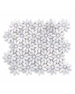 Carrara White Daisy Flower Pattern Mosaic Tile Honed