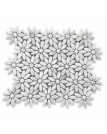 Carrara White Daisy Flower Pattern Mosaic Tile Polished