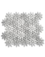 Carrara White Marble Mix Thassos Marble Daisy Flower Mosaic Tile Honed