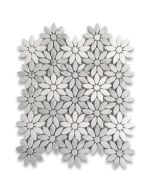 Carrara White Mix Thassos Marble Daisy Flower Mosaic Tile Polished