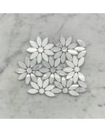 Carrara White Mix Thassos Marble Daisy Flower Mosaic Tile Polished