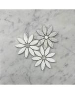 Carrara White Thassos White Marble Daisy Field Flower Waterjet Mosaic Tile Honed