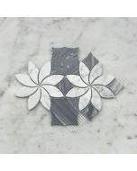 Carrara White Marble Ice Flower Blossom Waterjet Mosaic Tile w/ Bardiglio Gray Honed