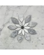 Carrara White Marble Wildflower Rain Flower Waterjet Mosaic Tile w/ Bardiglio & Nero Honed
