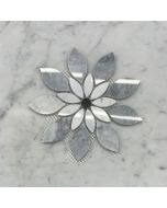 Carrara White Marble Wildflower Rain Flower Waterjet Mosaic Tile w/ Bardiglio & Nero Polished