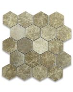 Emperador Light 3 inch Hexagon Mosaic Tile Polished