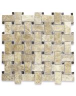 Emperador Light 1x2 Basketweave Mosaic Tile w/ Emperador Dark Dots Polished