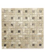 Emperador Light Target Pinwheel Mosaic Tile w/ Emperador Dark Dots Polished