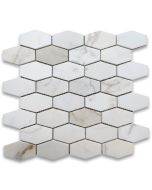 Calacatta Gold Marble 1-1/4x3 Elongated Hexagon Mosaic Tile Honed