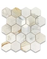 Calacatta Gold 3 inch Hexagon Mosaic Tile Polished