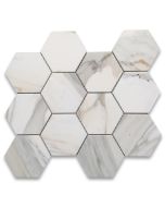 Calacatta Gold Marble 4 inch Hexagon Mosaic Tile Polished