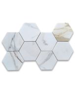 Calacatta Gold Marble 5 inch Hexagon Mosaic Tile Honed