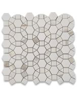 Calacatta Gold Marble 1-1/2 inch Hexagon Sunflower Ring Waterjet Mosaic Tile w/ Thassos White Honed