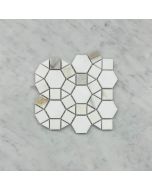 Calacatta Gold Marble 1-1/2 inch Hexagon Sunflower Ring Waterjet Mosaic Tile w/ Thassos White Honed