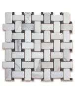 Calacatta Gold 1x2 Basketweave Mosaic Tile w/ Black Dots Tumbled