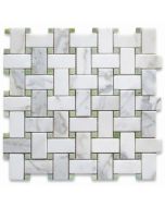 Calacatta Gold 1x2 Basketweave Mosaic Tile w/ Green Dots Honed