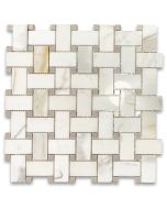 Calacatta Gold 1x2 Basketweave Mosaic Tile w/ Gray Dots Polished