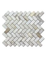 Calacatta Gold 1x2 Herringbone Mosaic Tile Tumbled