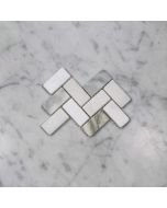 (Sample) Calacatta Gold Marble 1x2 Herringbone Mosaic Tile Tumbled