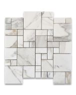 Calacatta Gold Marble Mini Versailles French Paragon Mosaic Tile Honed