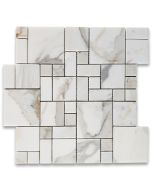 Calacatta Gold Marble Mini Versailles French Paragon Mosaic Tile Polished