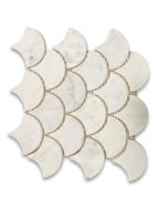 Calacatta Gold Grand Fish Scale Fan Shaped Mosaic Tile Honed