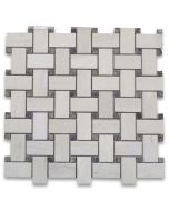 Moleanos Beige 1x2 Basketweave Mosaic Tile w/ Emperador Dark Dots Honed