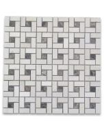 Moleanos Beige Target Pinwheel Mosaic Tile w/ Emperador Dark Dots Honed