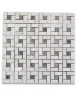 Moleanos Beige Target Pinwheel Mosaic Tile w/ Emperador Dark Dots Honed