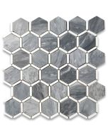 Bardiglio Gray Marble 2 inch Hexagon w/ Thassos White Strips Honed