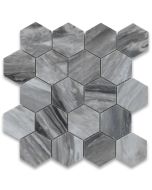 Bardiglio Gray 3 inch Hexagon Mosaic Tile Polished