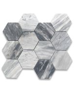 Bardiglio Gray Marble 4 inch Hexagon Mosaic Tile Polished