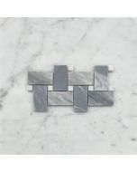 (Sample) Bardiglio Gray Marble 1x2 Basketweave Mosaic Tile w/ Carrara White Dots Honed