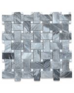 Bardiglio Gray 1x2 Basketweave Mosaic Tile w/ Carrara White Dots Polished