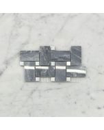 (Sample) Bardiglio Gray Marble 1x2 Basketweave Mosaic Tile w/ Carrara White Dots Polished