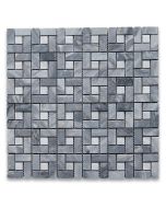Bardiglio Gray Target Pinwheel Mosaic Tile w/ White Dots Honed