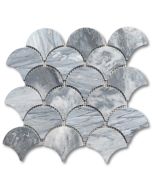 Bardiglio Gray Marble Grand Fish Scale Fan Shape Mosaic Tile Honed