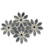 Bardiglio Gray Marble Wildflower Rain Flower Waterjet Mosaic Tile w/ Carrara & Nero Honed